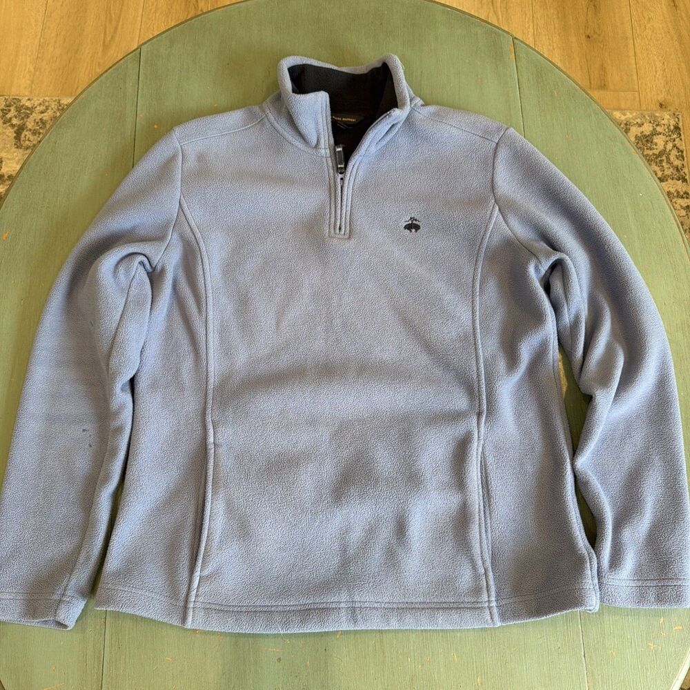 Brooks Brothers 346 Fleece Pullover Jacket Womensโ L Blue 1/4 Zip Mock Neck Logo
